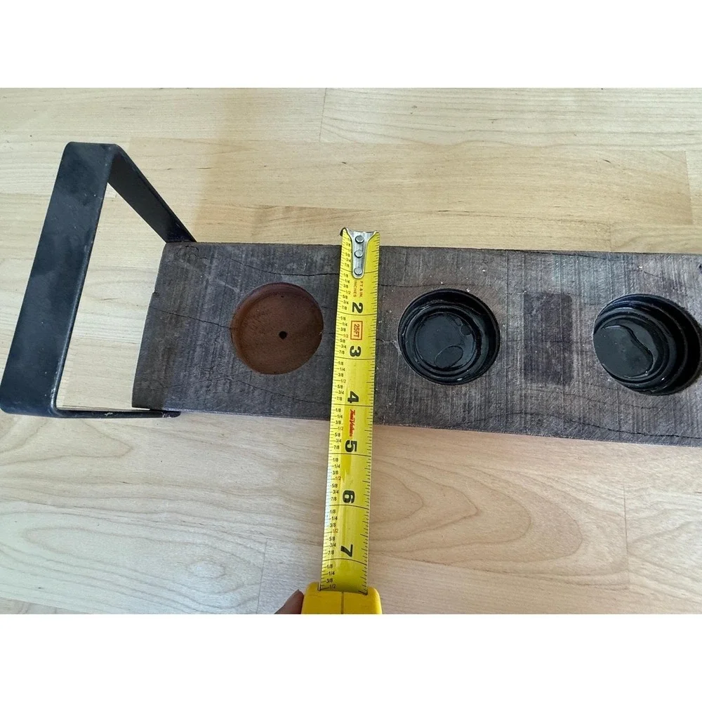 Rustic Farmhouse Candle Holder Wood 4 Votive Metal Handles Table Decor‎
